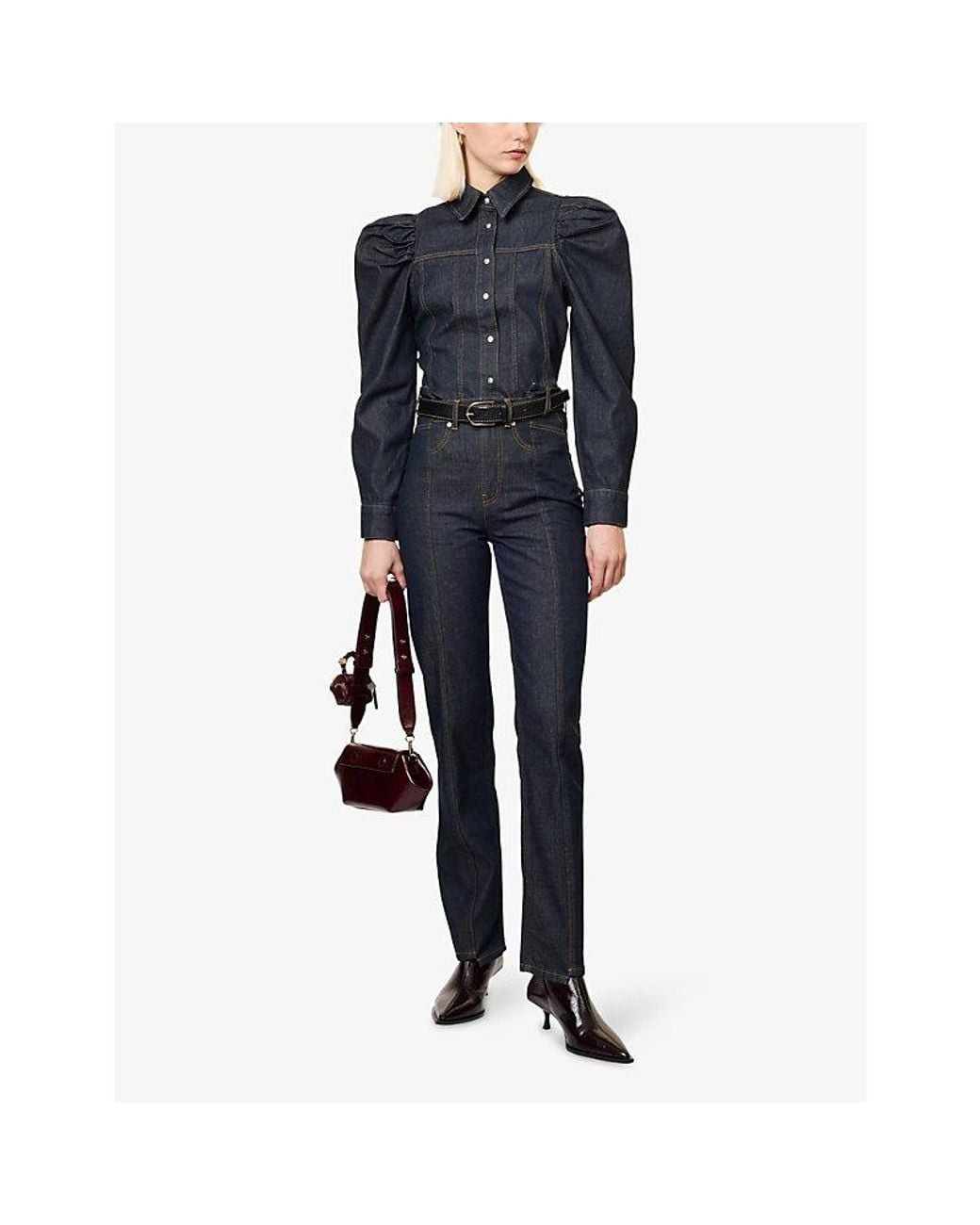Ganni Blue Fold Straight-Leg Denim Jeans