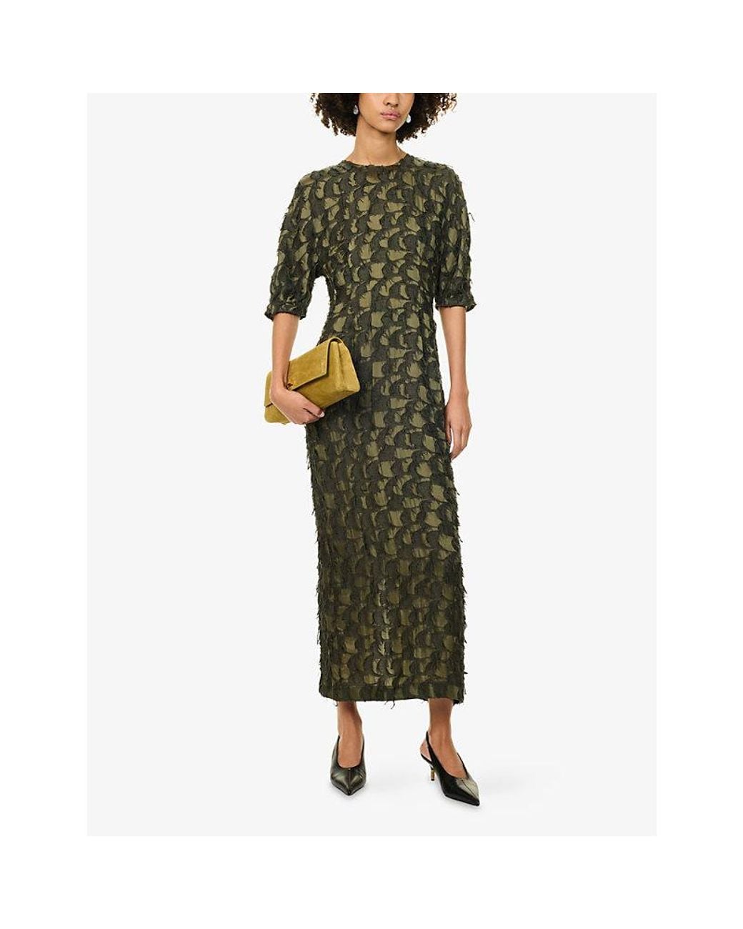 Gabriela Hearst Green Coretta Fil Coupé Silk-Wool Maxi Dress