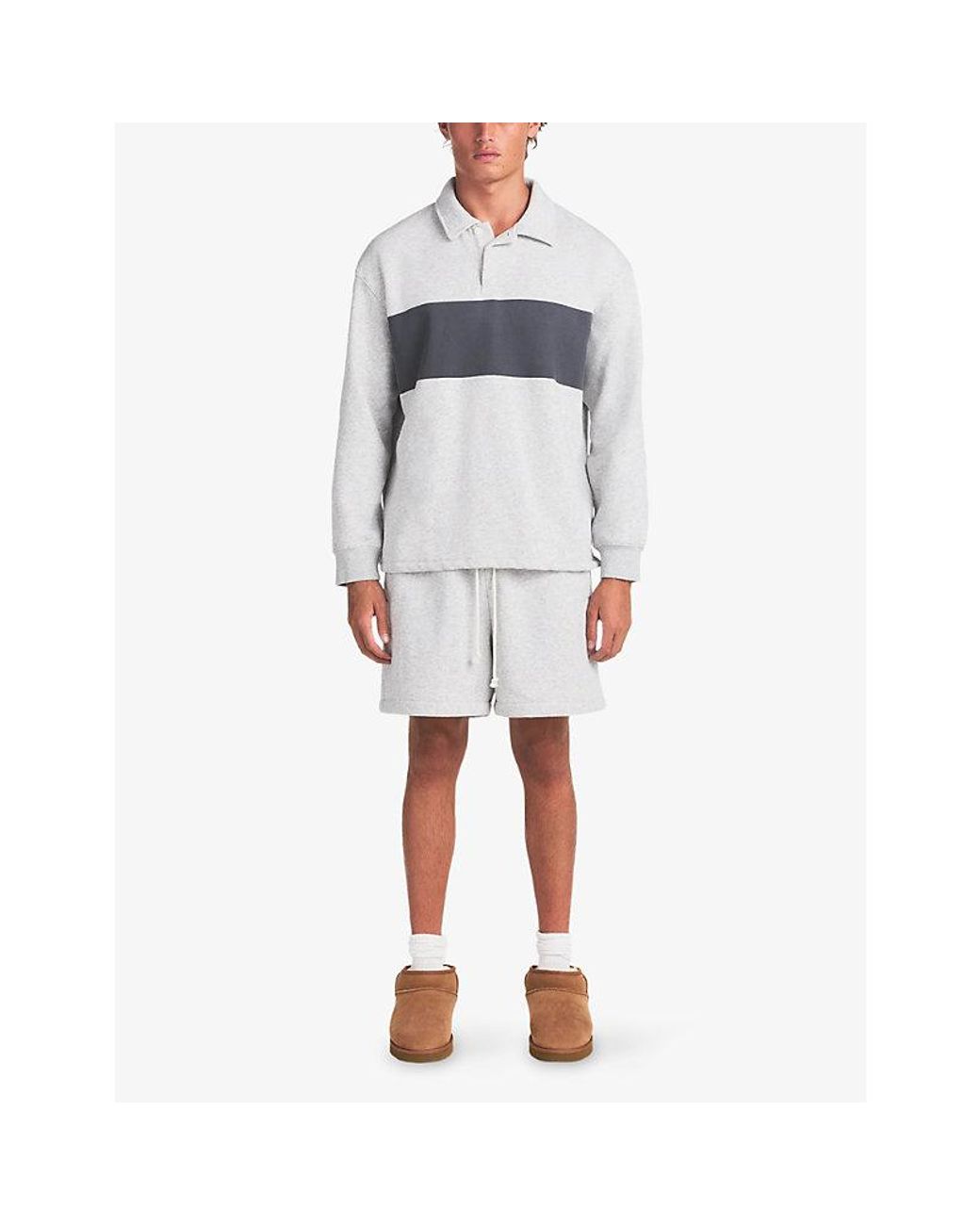 Skims Gray Striped Cotton-Blend Polo Sweatshirt for men