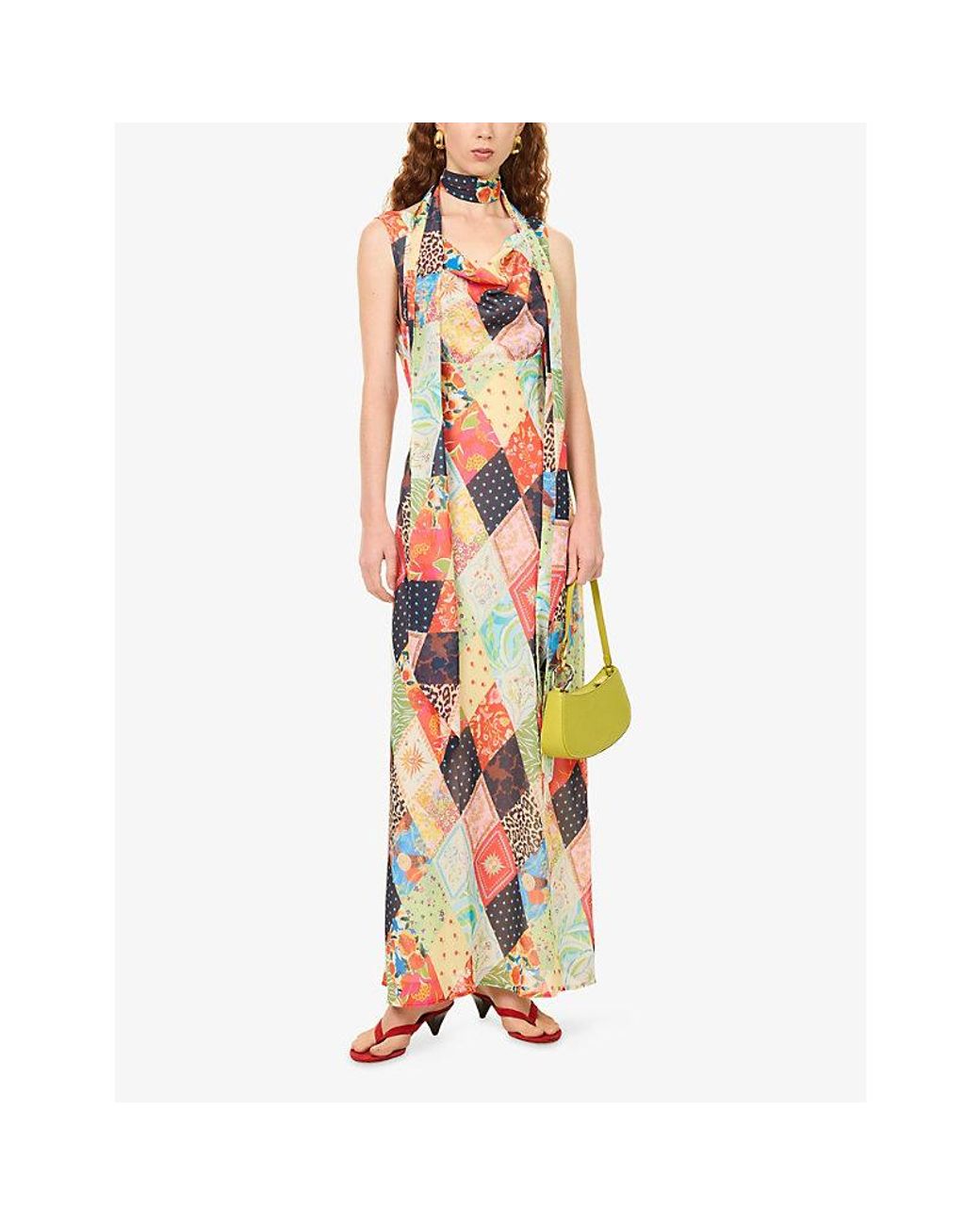 Never Fully Dressed Metallic Sophie Cowl-Neck Woven Maxi Dress
