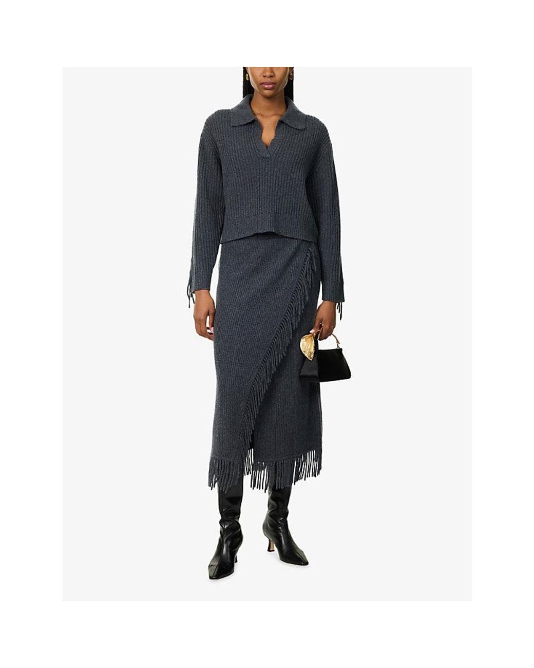 Jonathan Simkhai Blue Natalia Collared Fringe Wool And Cashmere Jumper