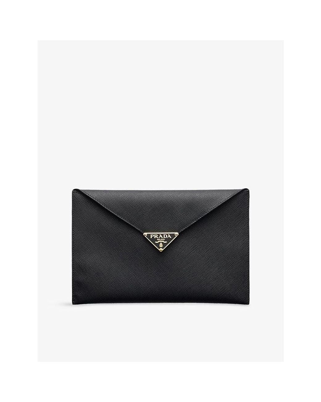 Prada Black Saffiano Leather Envelope Clutch Bag