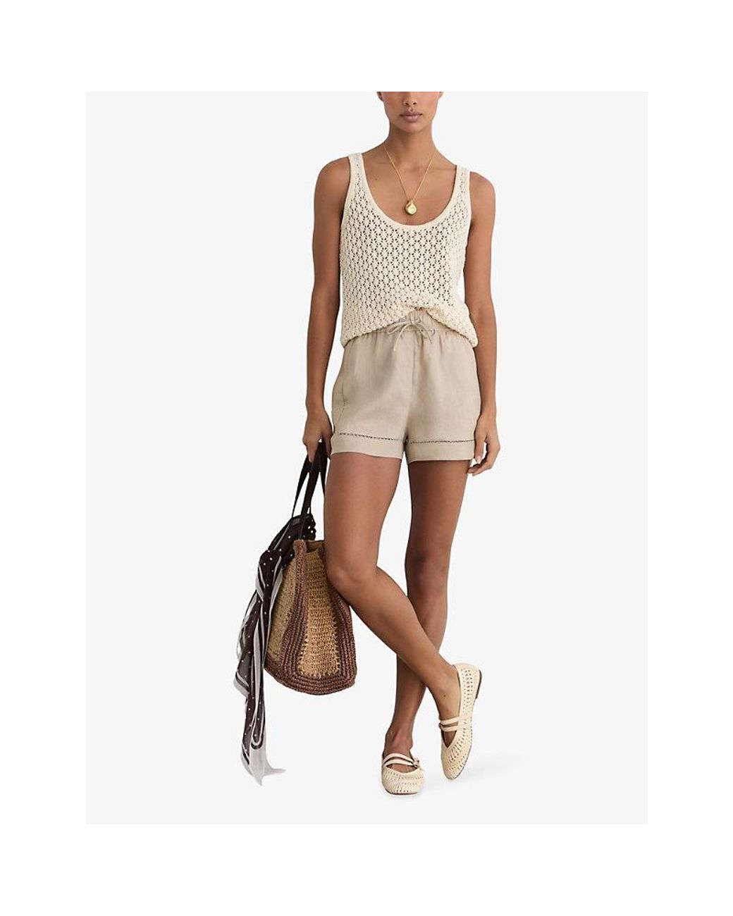 Reiss Natural Riley Drawstring-Waist Linen Shorts