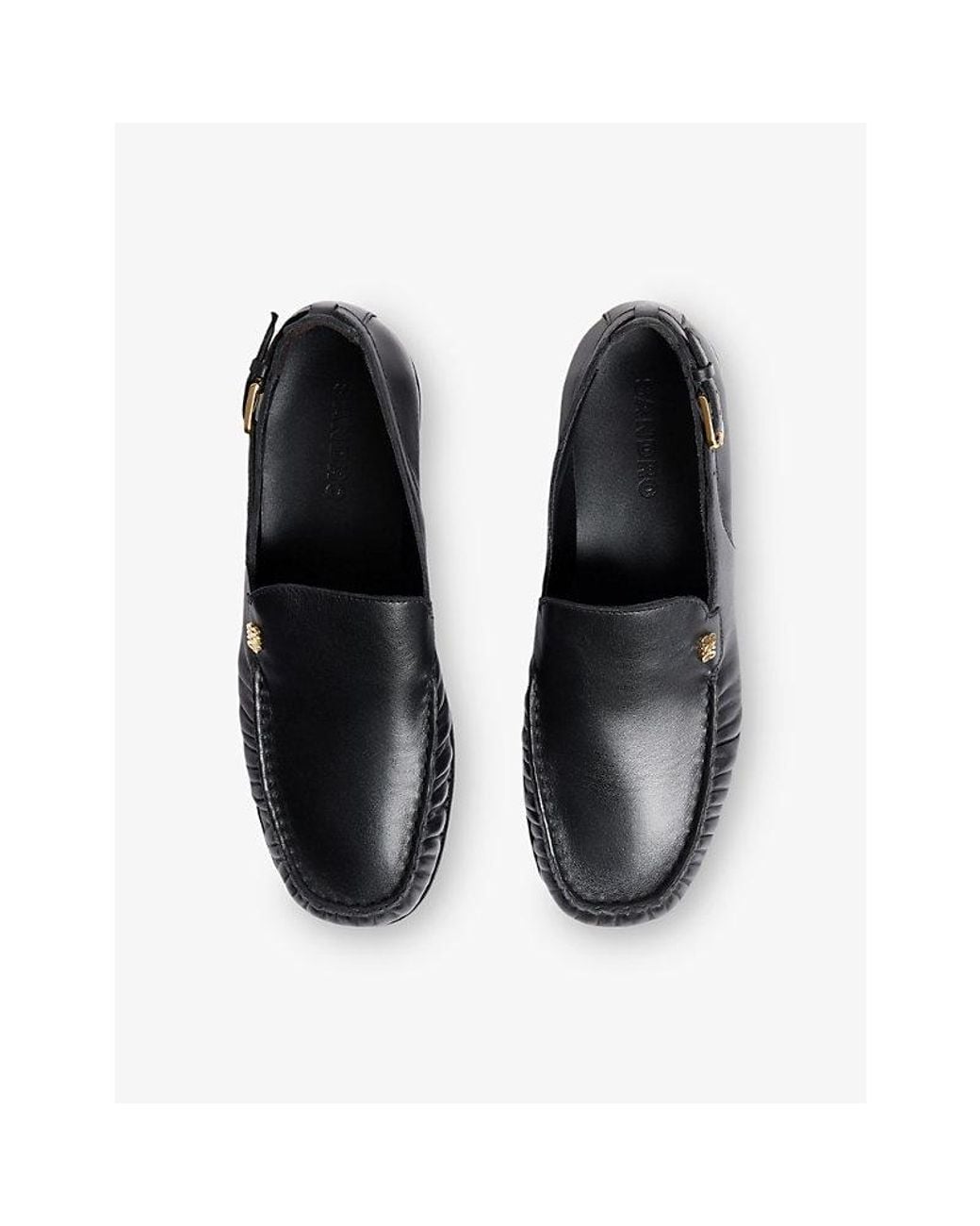 Sandro Black Buckle-Embellished Leather Loafers