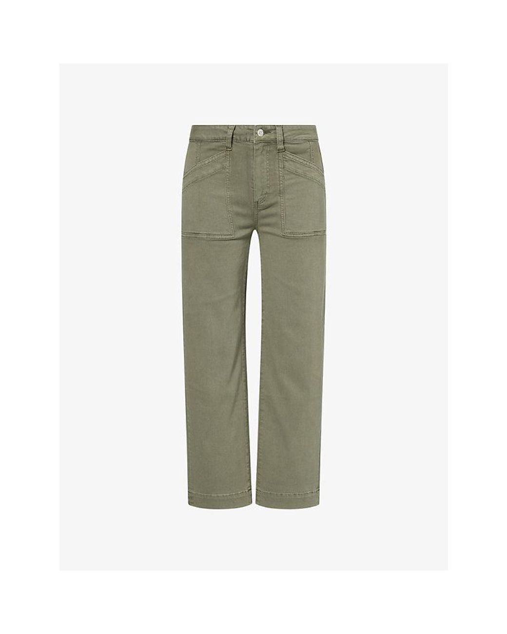 PAIGE Green Quincy Ankle-Length Mid-Rise Stretch Cotton-Blend Trousers