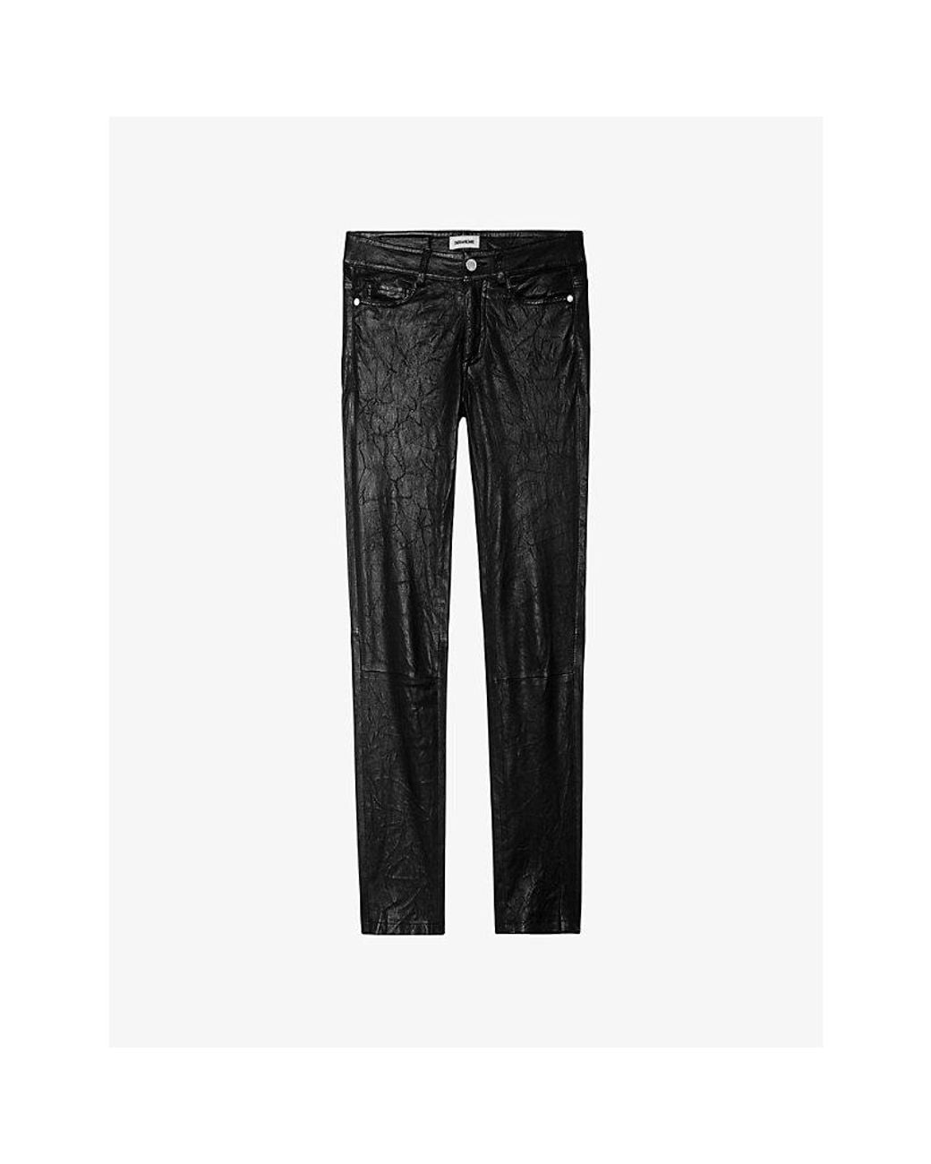 Zadig & Voltaire Black Phlame Crinkle-texture Slim-leg Mid-rise Leather Trousers