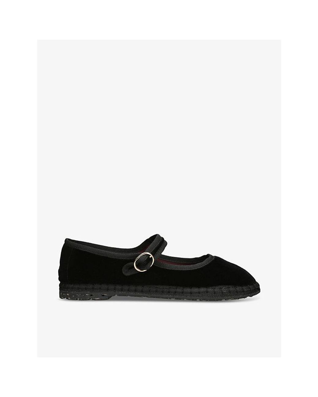 Flabelus Black Antonia Single-Strap Cotton Mary Jane Flats