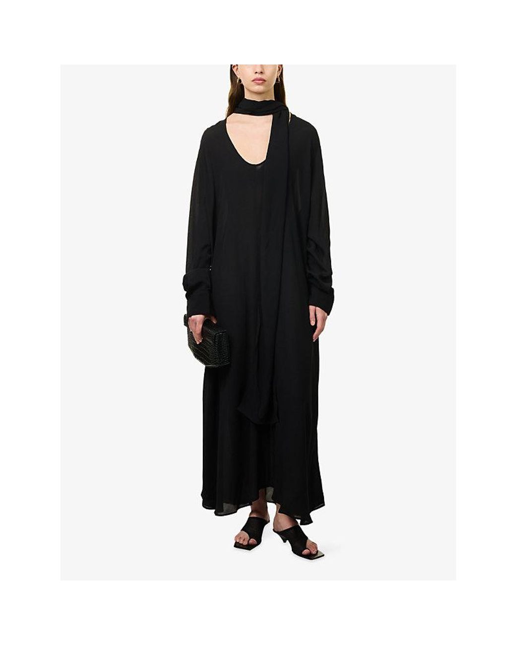 Totême  Black Round Neckline Woven Maxi Dress