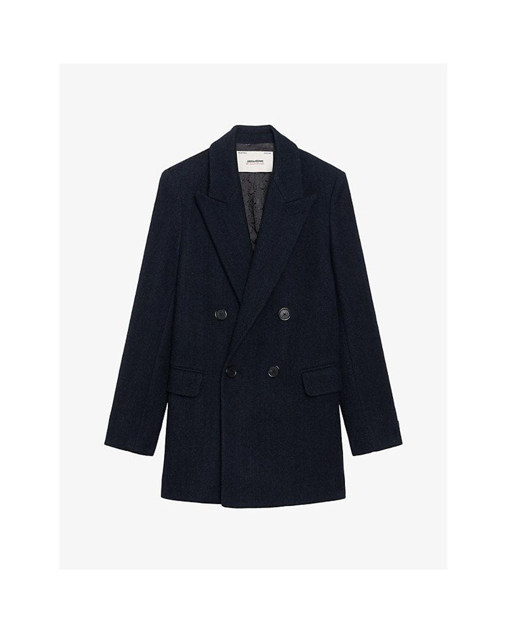Zadig & Voltaire Blue Miew Peak-Lapel Double-Breasted Wool-Blend Coat