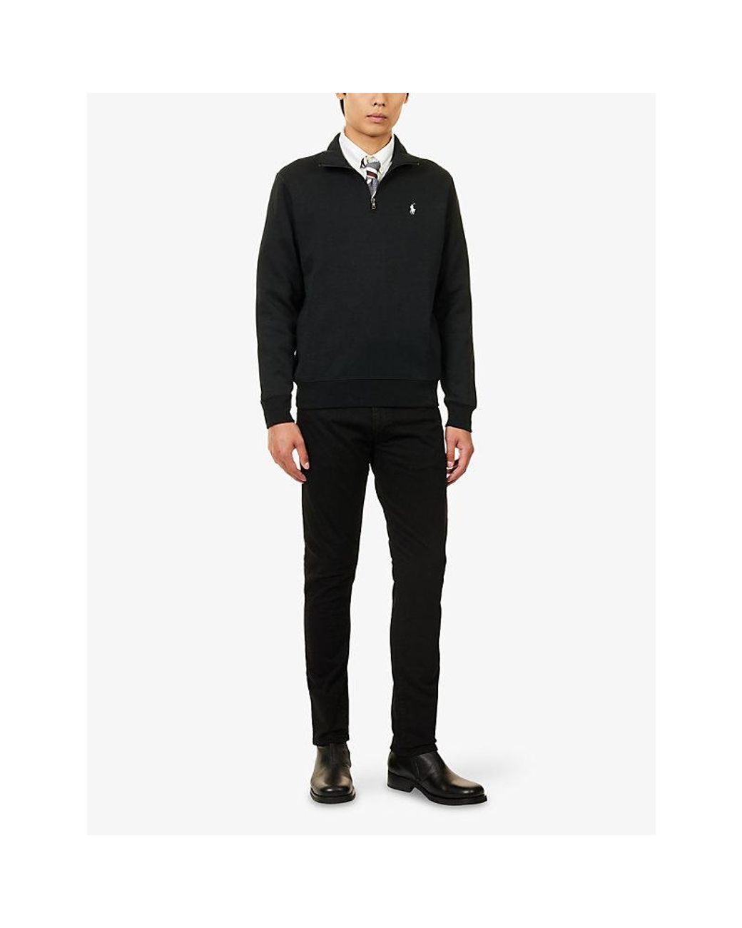 Polo Ralph Lauren Black Embroidered-Logo Long-Sleeve Cotton-Jersey Sweatshirt for men