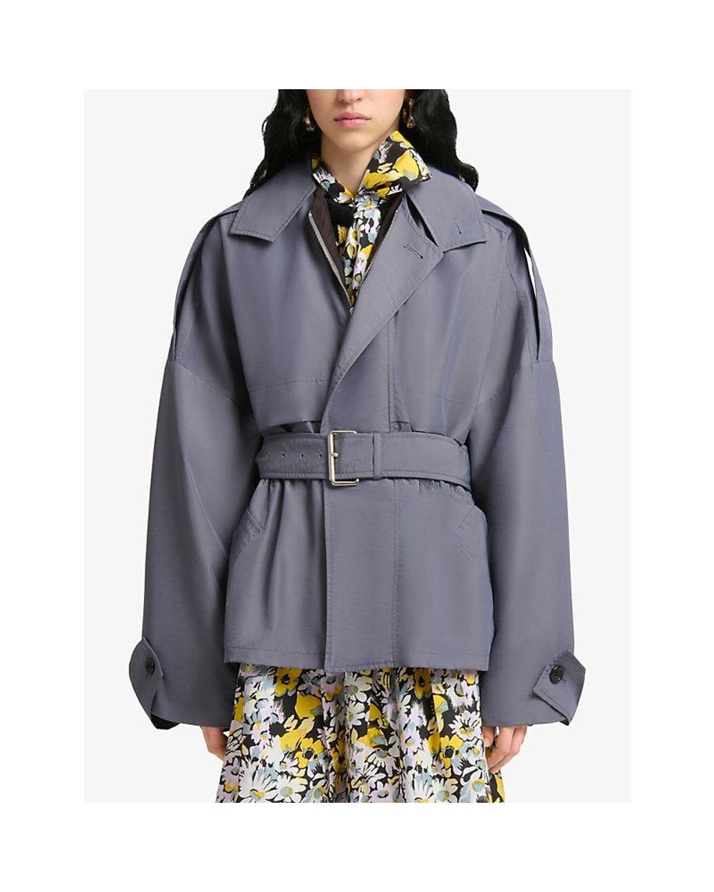 Marni Blue Belted Blouson Trench Coat