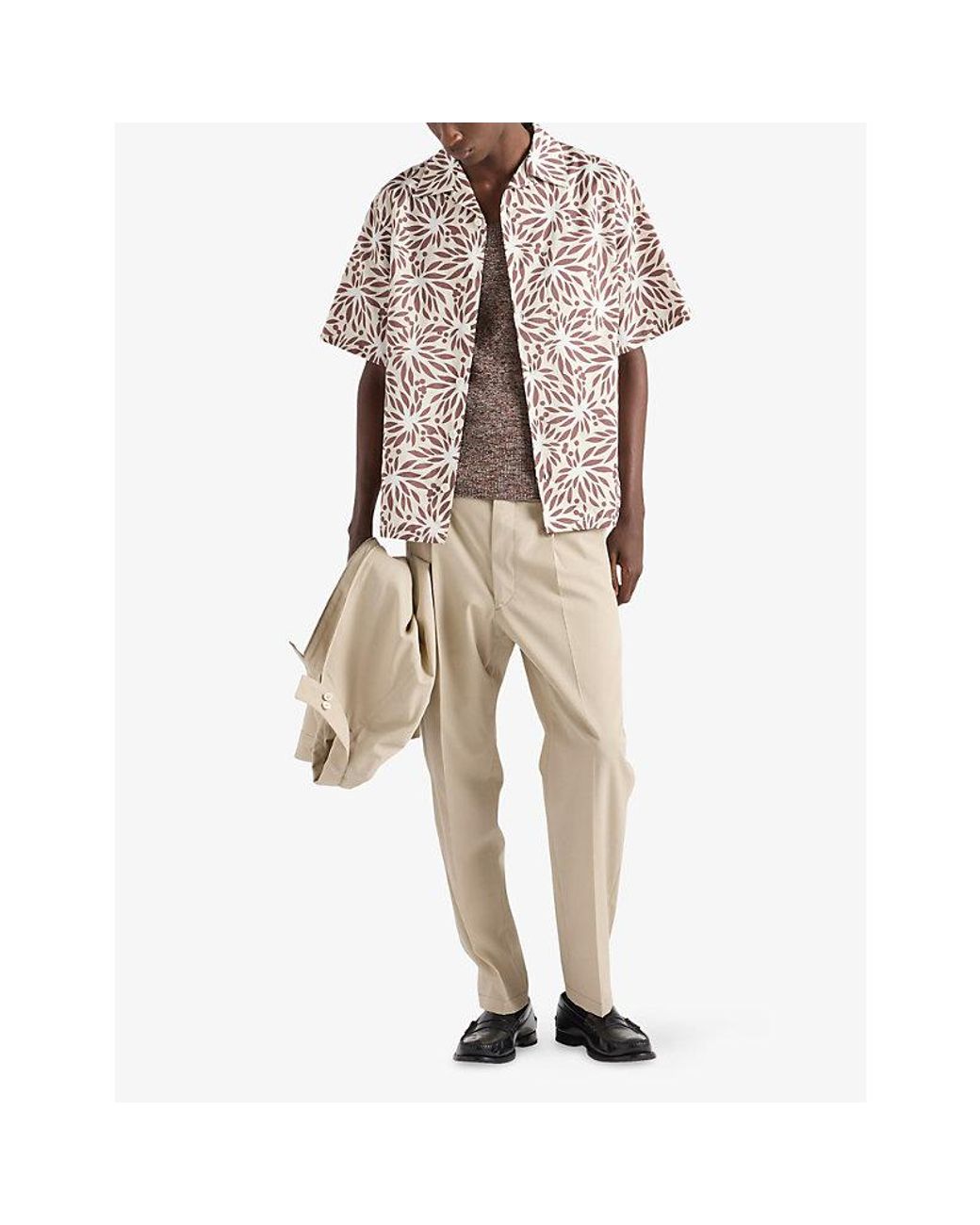 Prada Natural Printed Cotton Bowling Shirt for men