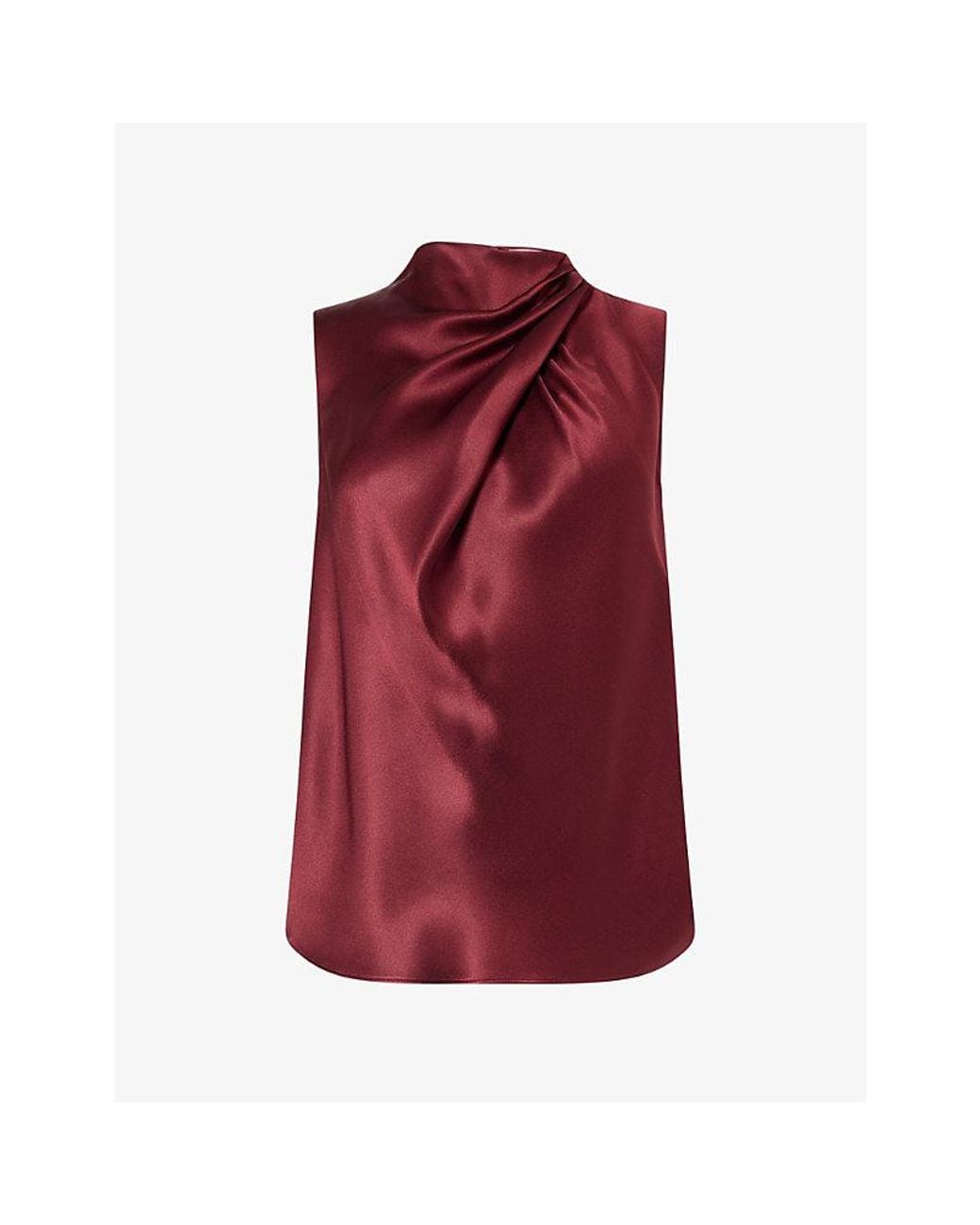 Gabriela Hearst Red Melina Draped-Neck Silk Top