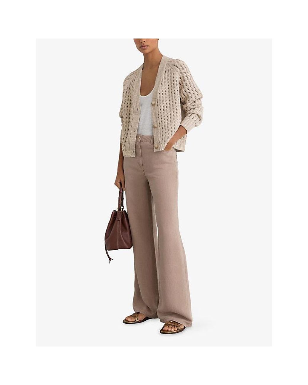Reiss Natural Constance V-Neck Knitted Cardigan