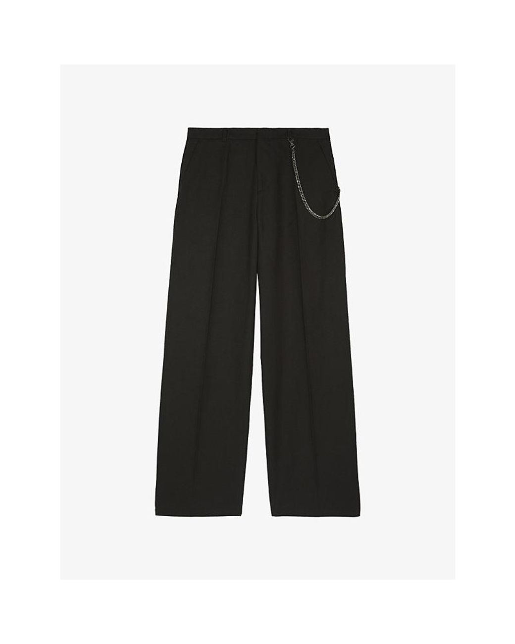 The Kooples Black Wide-Leg Chain-Belt Cotton-Blend Trousers for men
