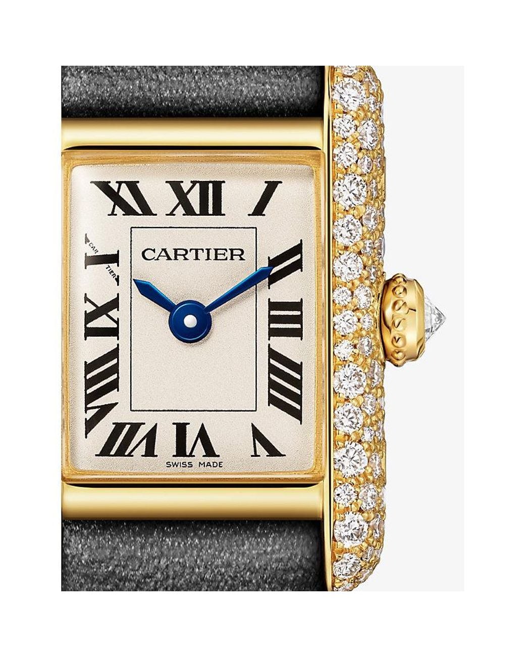 Cartier Black Tank Louis Small Model- Diamond And Leather Quartz Watch