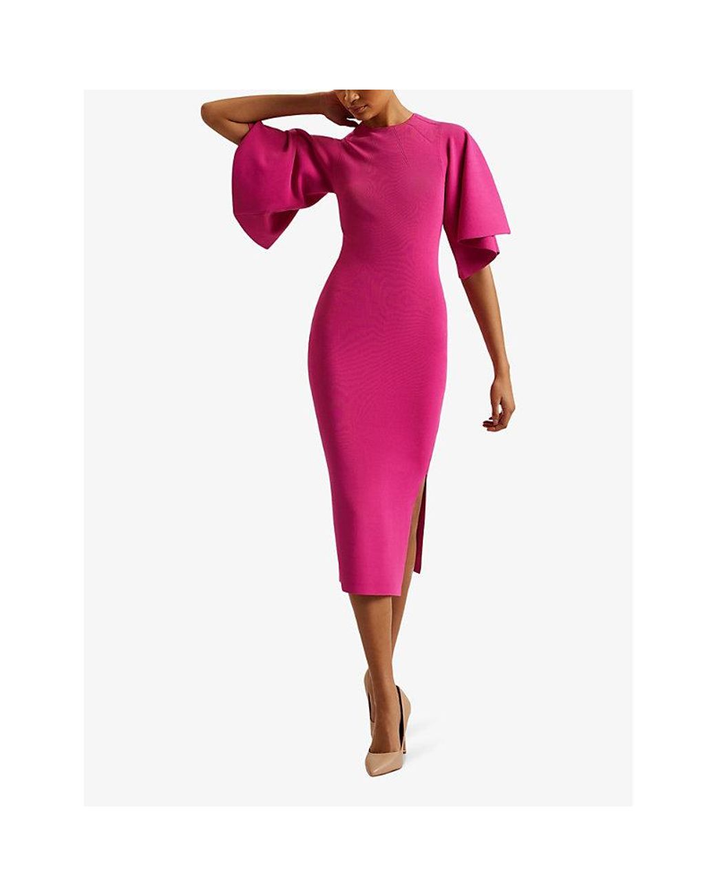 Pink Ted Baker Bodycon Dress Sale Ted Baker Lounia Fluted-sleeved Bodycon Stretch-knit Midi Dress Pink Ted Baker Bodycon Dress Sale Ted Baker Lounia Fluted-sleeved Bodycon Stretch-knit Midi Dress