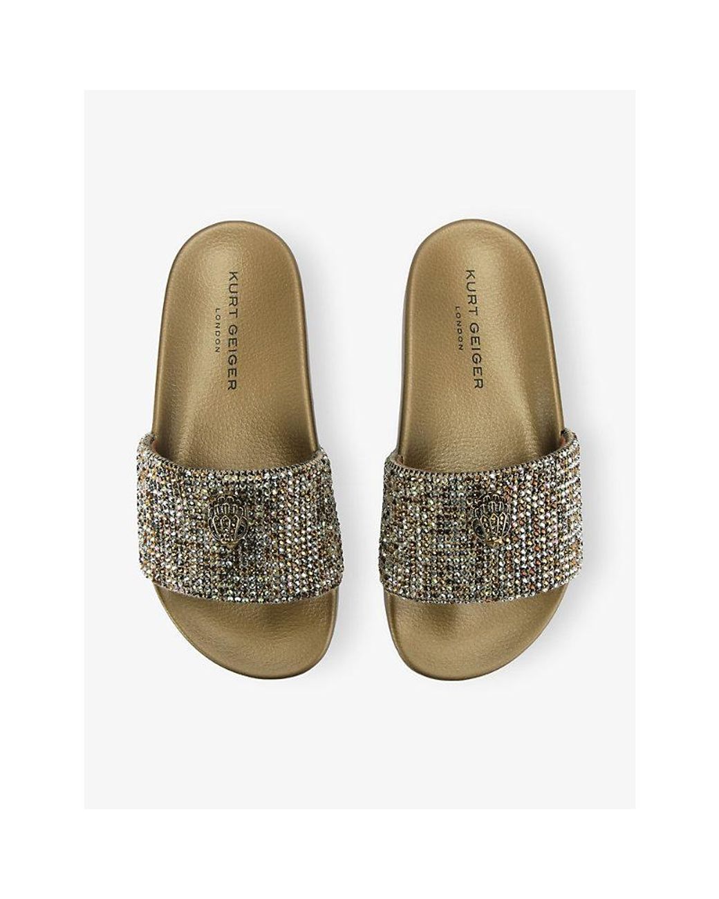 Kurt Geiger Natural Meena Eagle Crystal-Embellished Rubber Slides