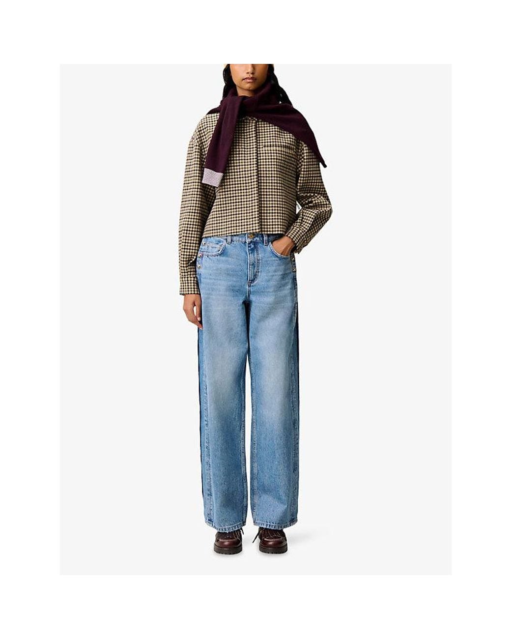 Claudie Pierlot Brown Checked Cropped Wool-Blend Jacket