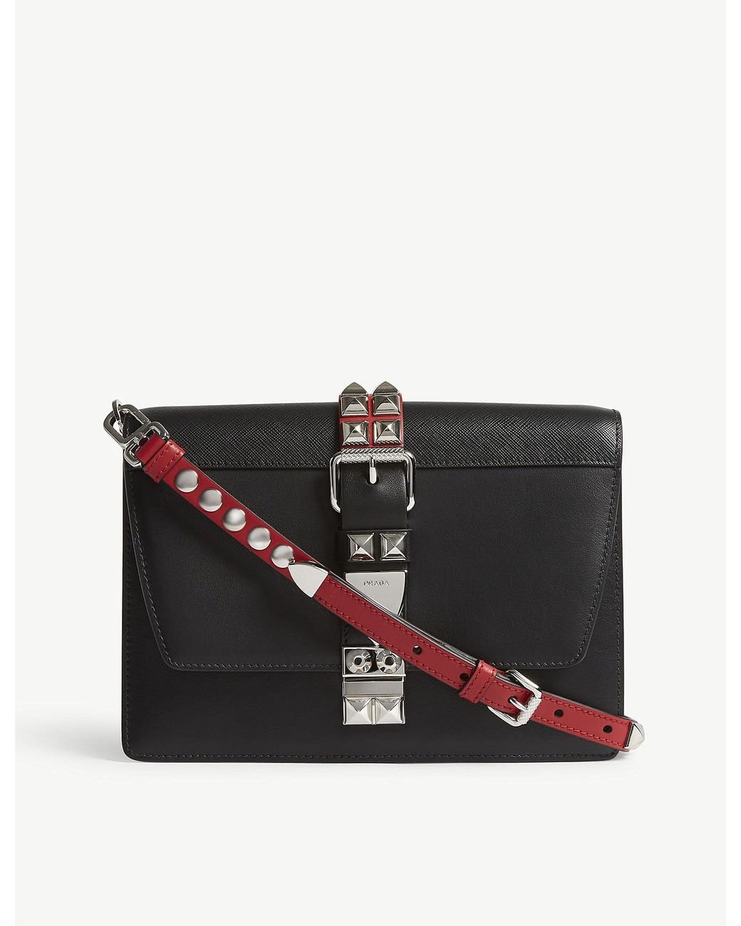 Prada Elektra Studded Medium Leather Shoulder Bag in Black | Lyst
