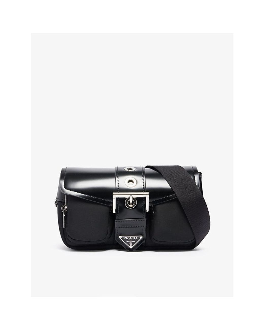 Prada Logo Plaque Clutch Bag Black in Nylon with Silver-tone - US