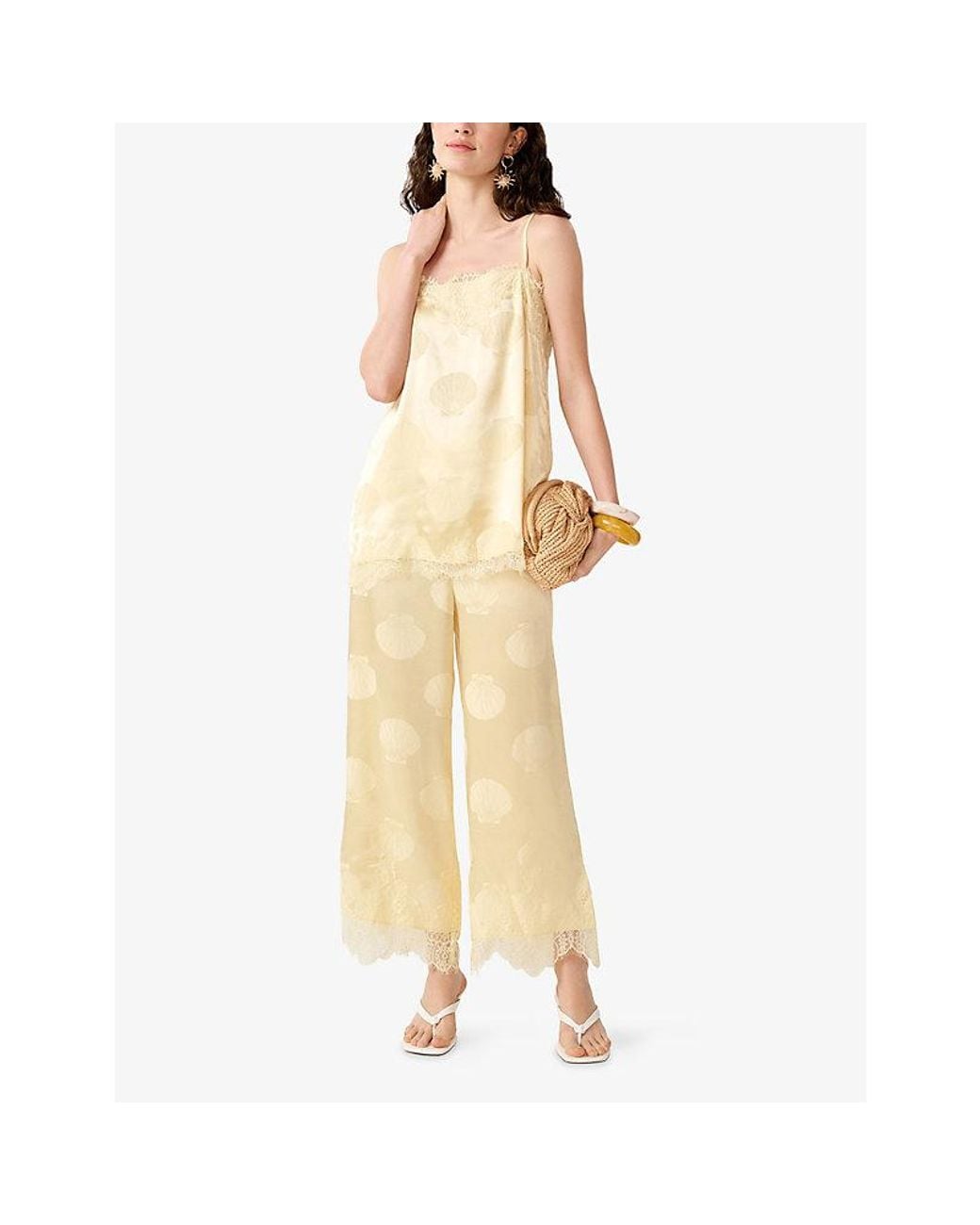 OMNES Natural Estela Lace-Trim Satin Top