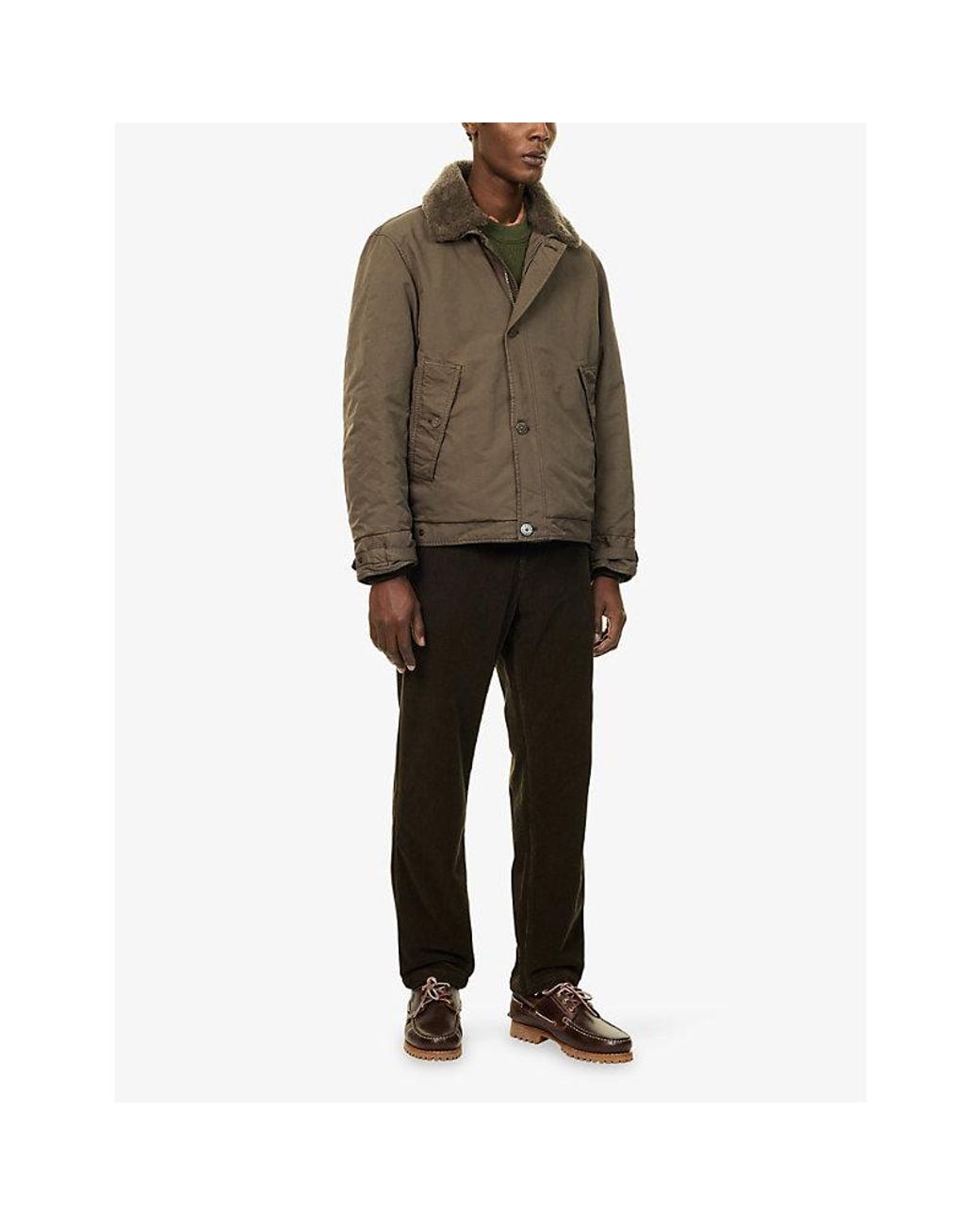 Stone Island Green Ghost David-Tc Shearling-Collar Woven Jacket for men