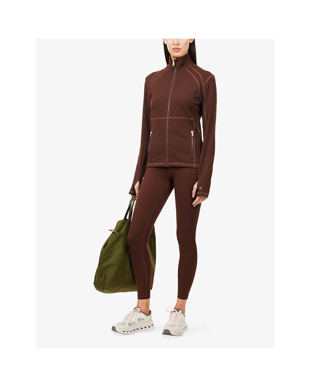 Now You Live Brown Clayton High-Neck Stretch-Jersey Jacket