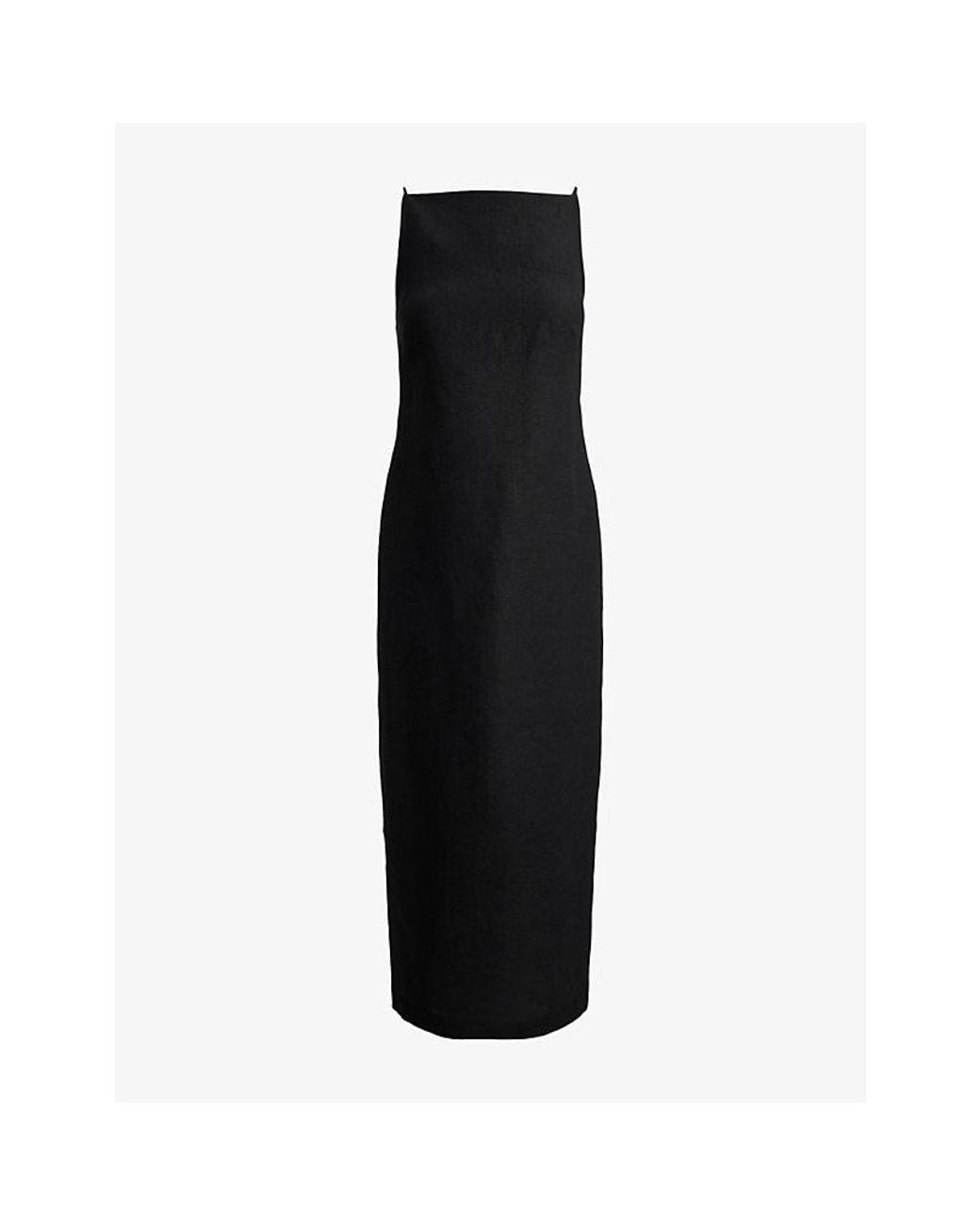 Polo Ralph Lauren Black Sleeveless Straight-Neck Linen Column Dress
