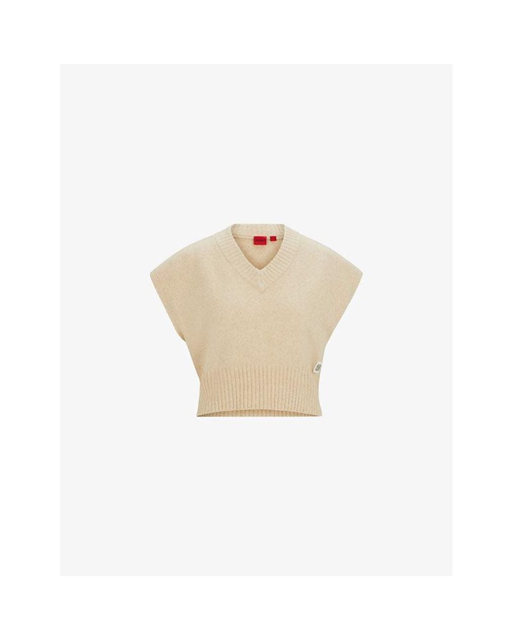 HUGO White Relaxed-Fit V-Neck Knitted Top