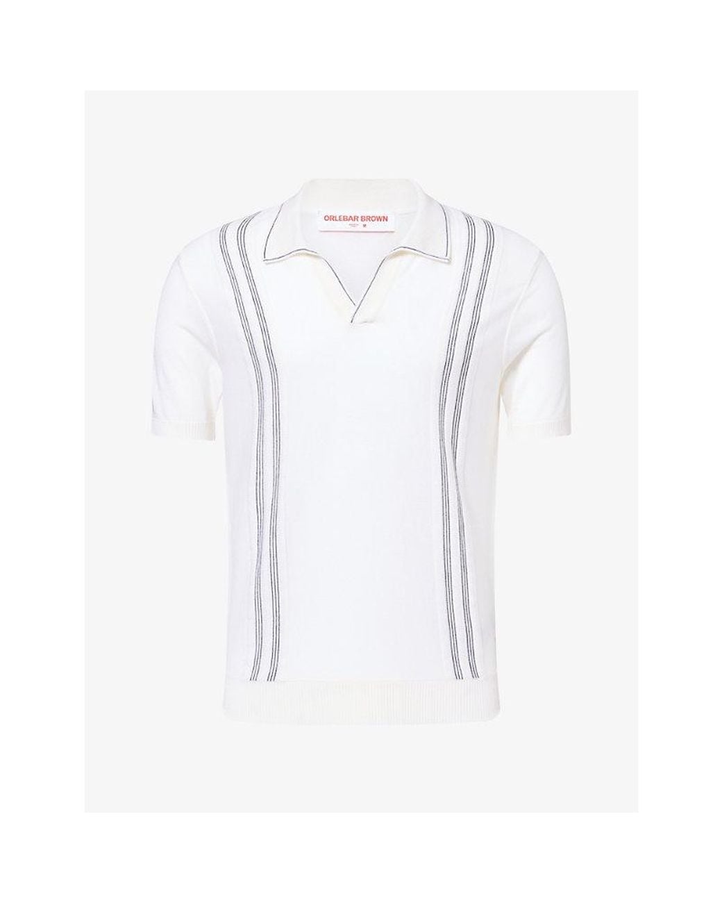 Orlebar Brown White Horton Chevron-Stripe Silk And Cotton-Blend Polo Top for men