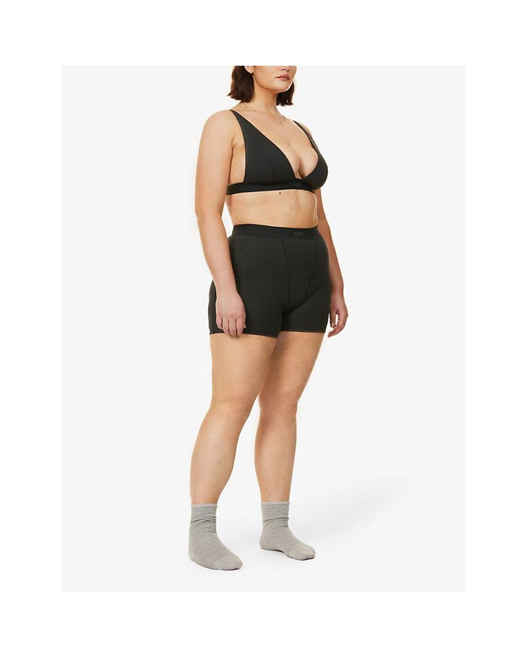 Skims Black High-Rise Ribbed Stretch-Cotton Boxers