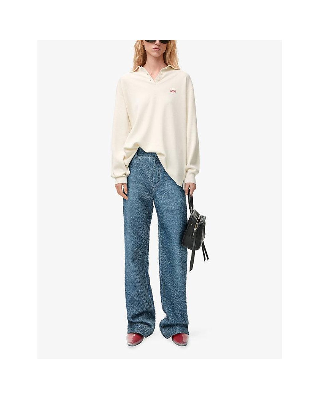 Loewe White Logo-Embroidered Relaxed-Fit Cashmere-Blend Polo Jumper