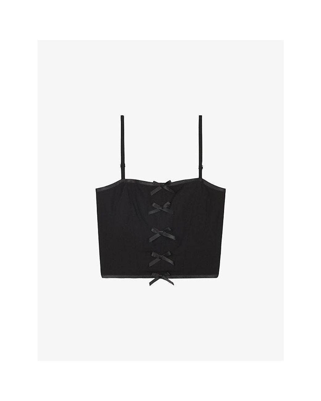 The Kooples Black Cropped Bow-Embellished Woven Top