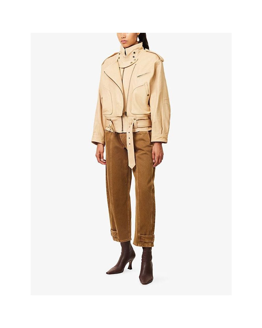 Isabel Marant Natural Farza Funnel-Neck Leather Jacket