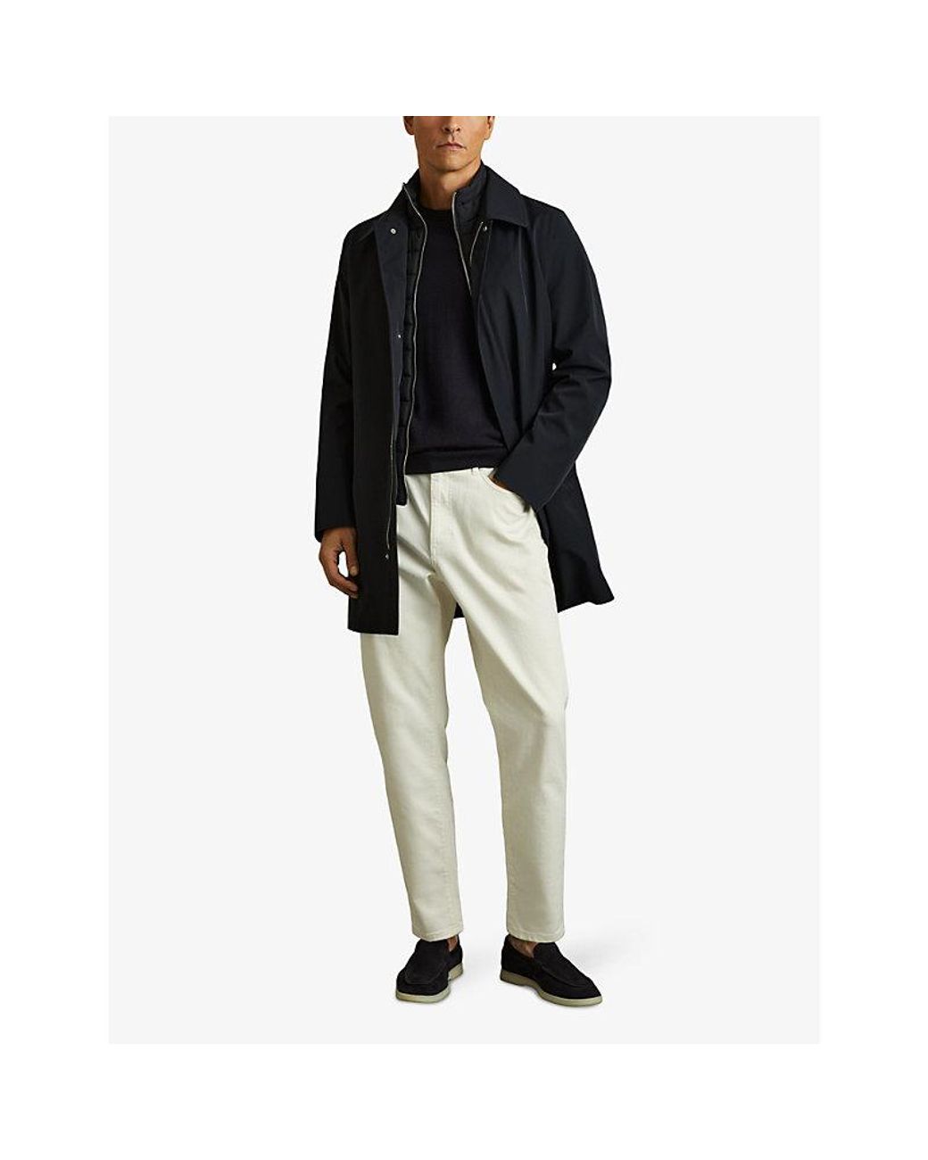 Reiss Black Logan Funnel-Neck Regular-Fit Stretch-Nylon Coat for men
