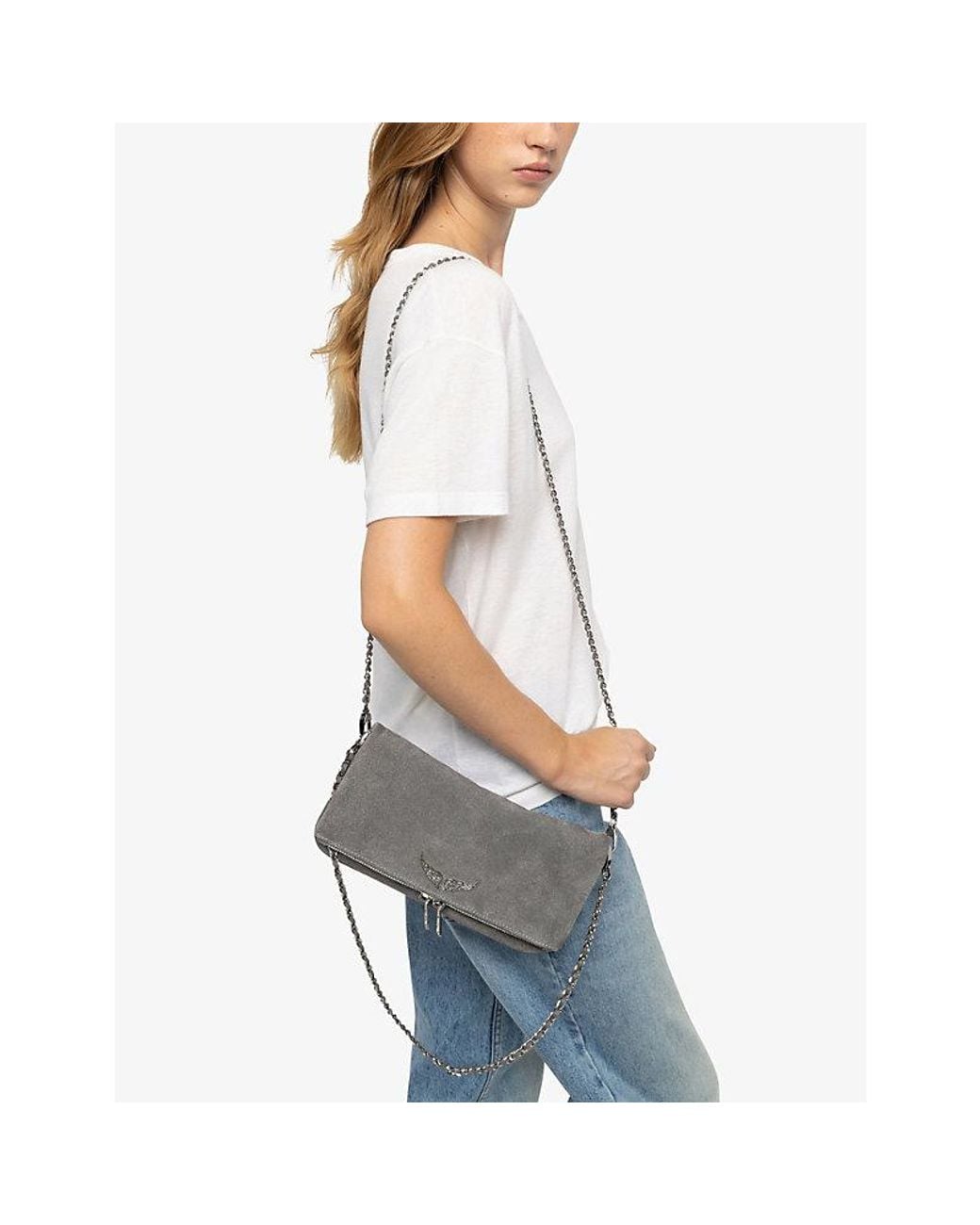 Zadig & Voltaire Gray Rock Suede Clutch Bag