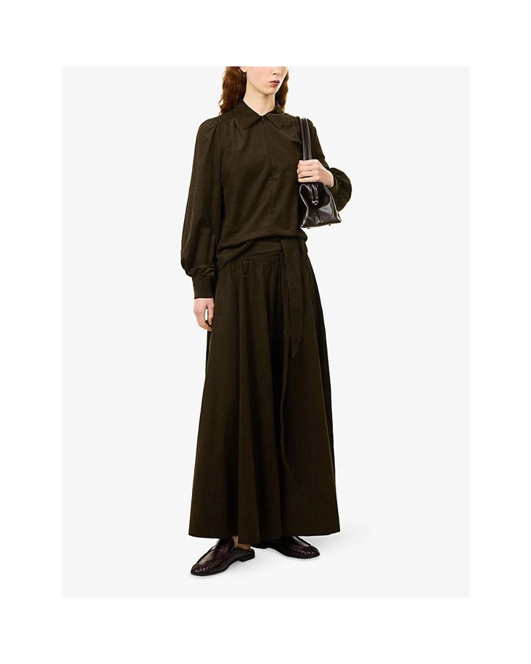 ME+EM Brown Babycord Balloon-Sleeve Cotton-Blend Blouse