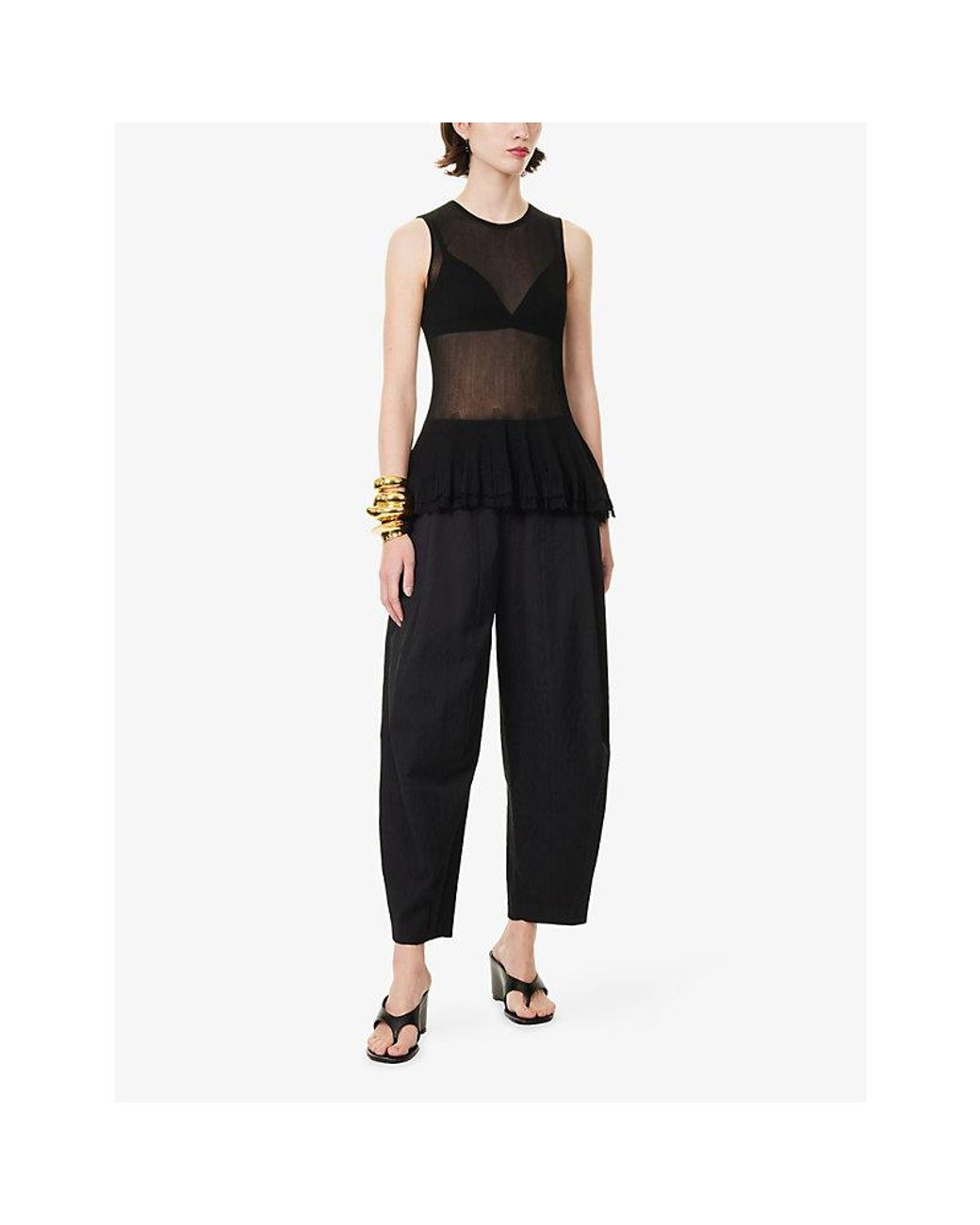 Ashlyn Black Bennett Peplum-Hem Knitted Top