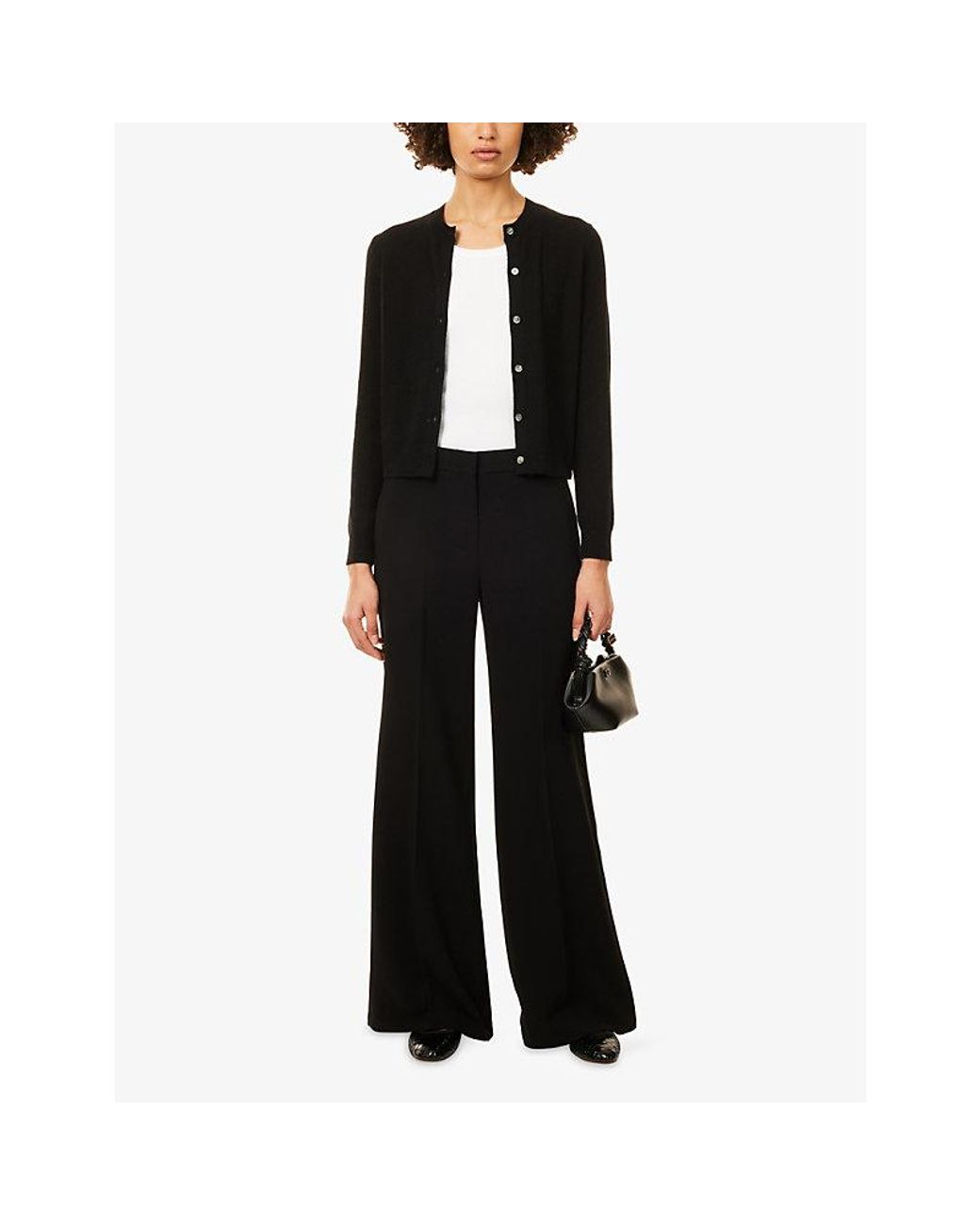 Theory Black Fluid Flared-Leg Woven Trousers