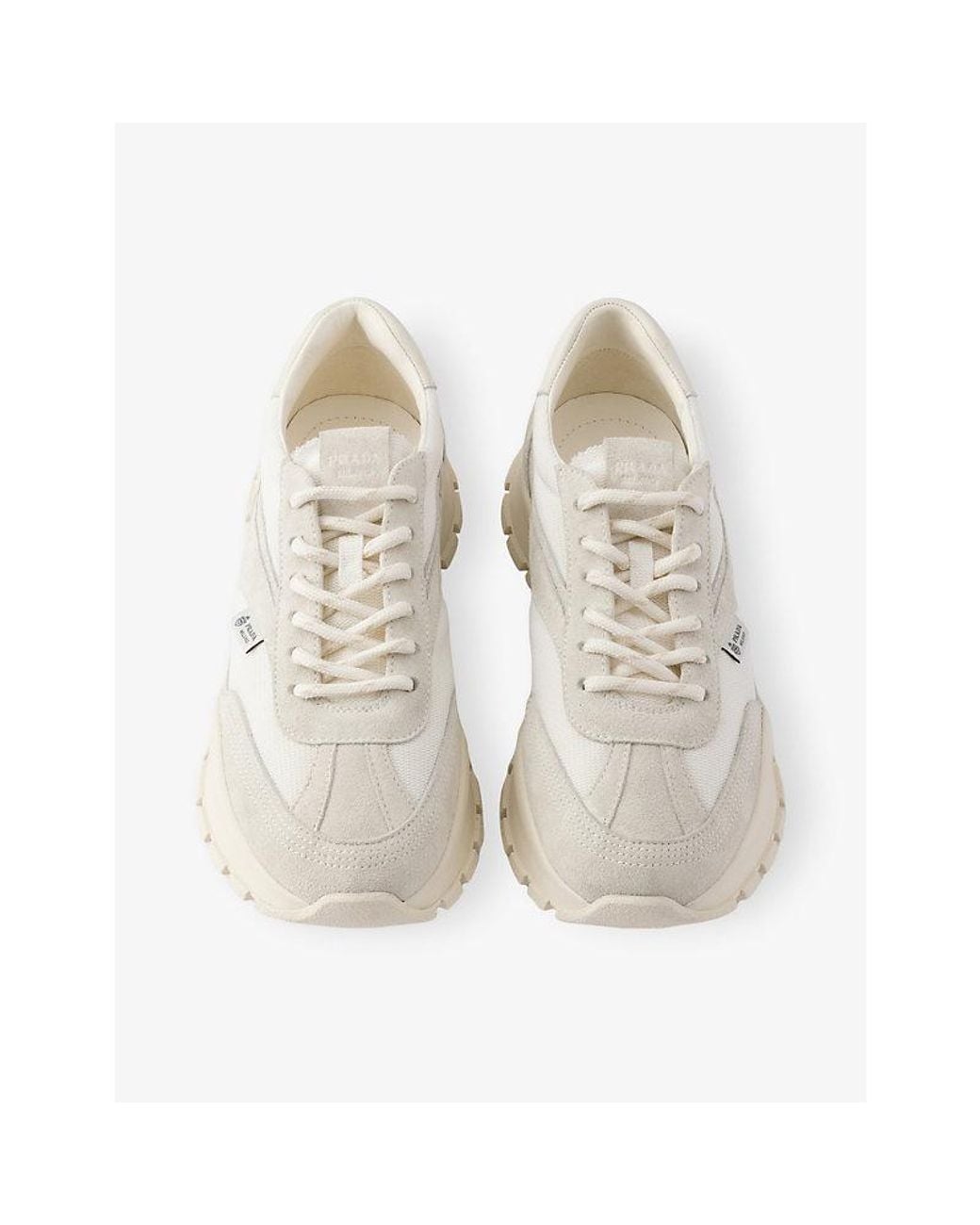 Prada White Panelled Woven And Suede Trainers