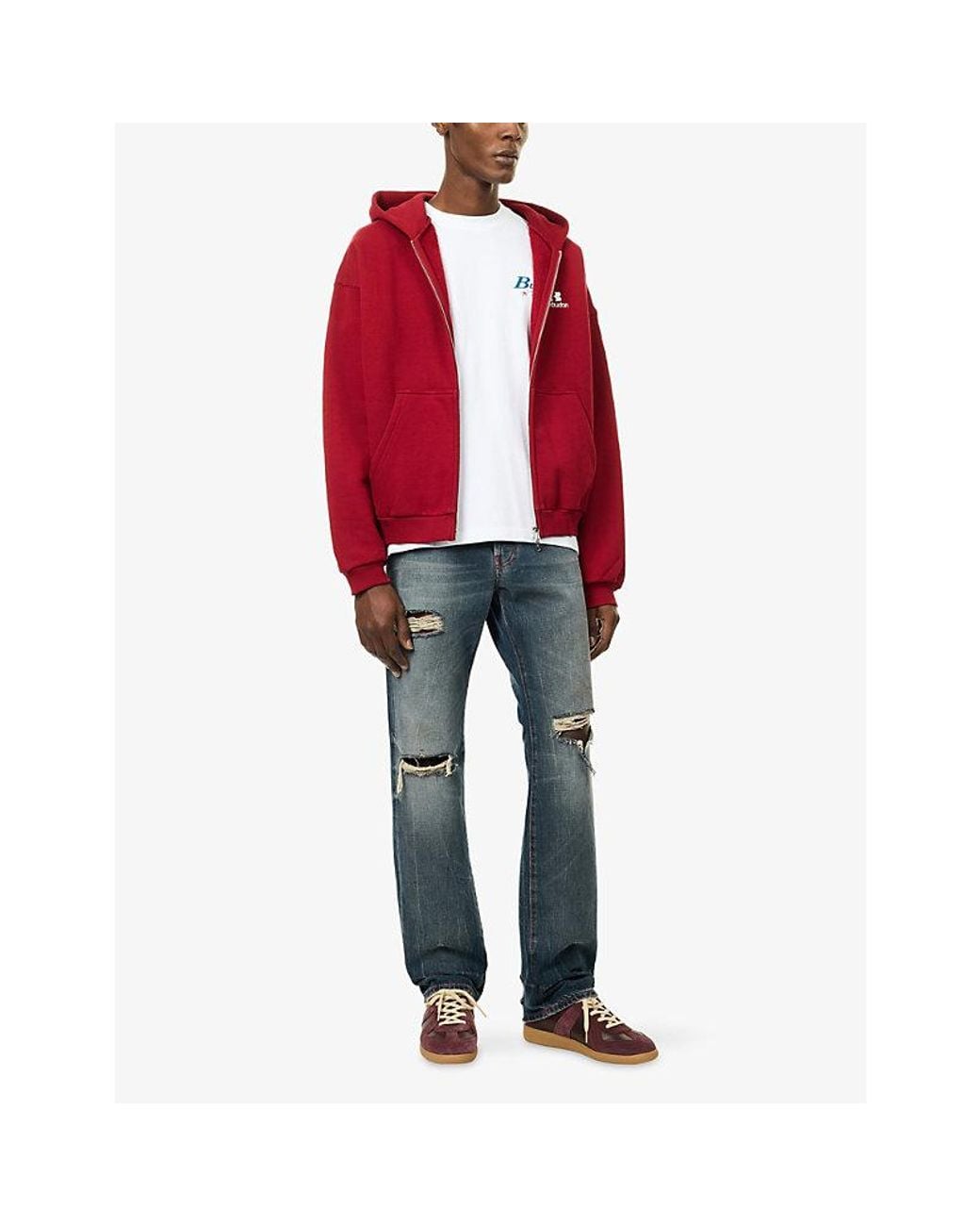 Cole Buxton Red Icon Logo Zip Cotton-Jersey Hoody for men