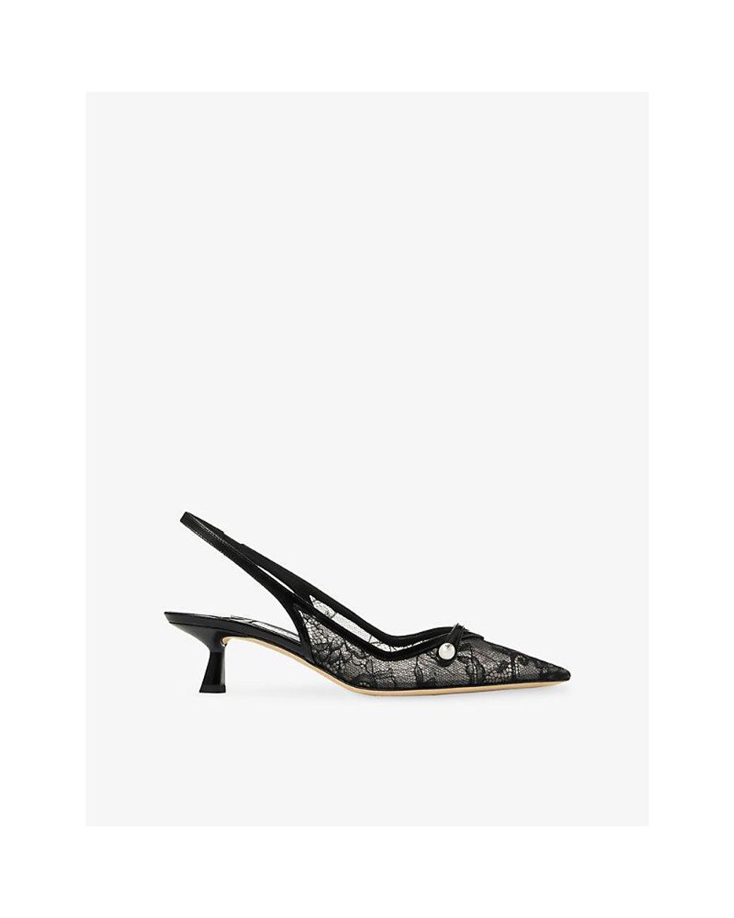Jimmy Choo Black Amita 45 Lace Slingback Pumps