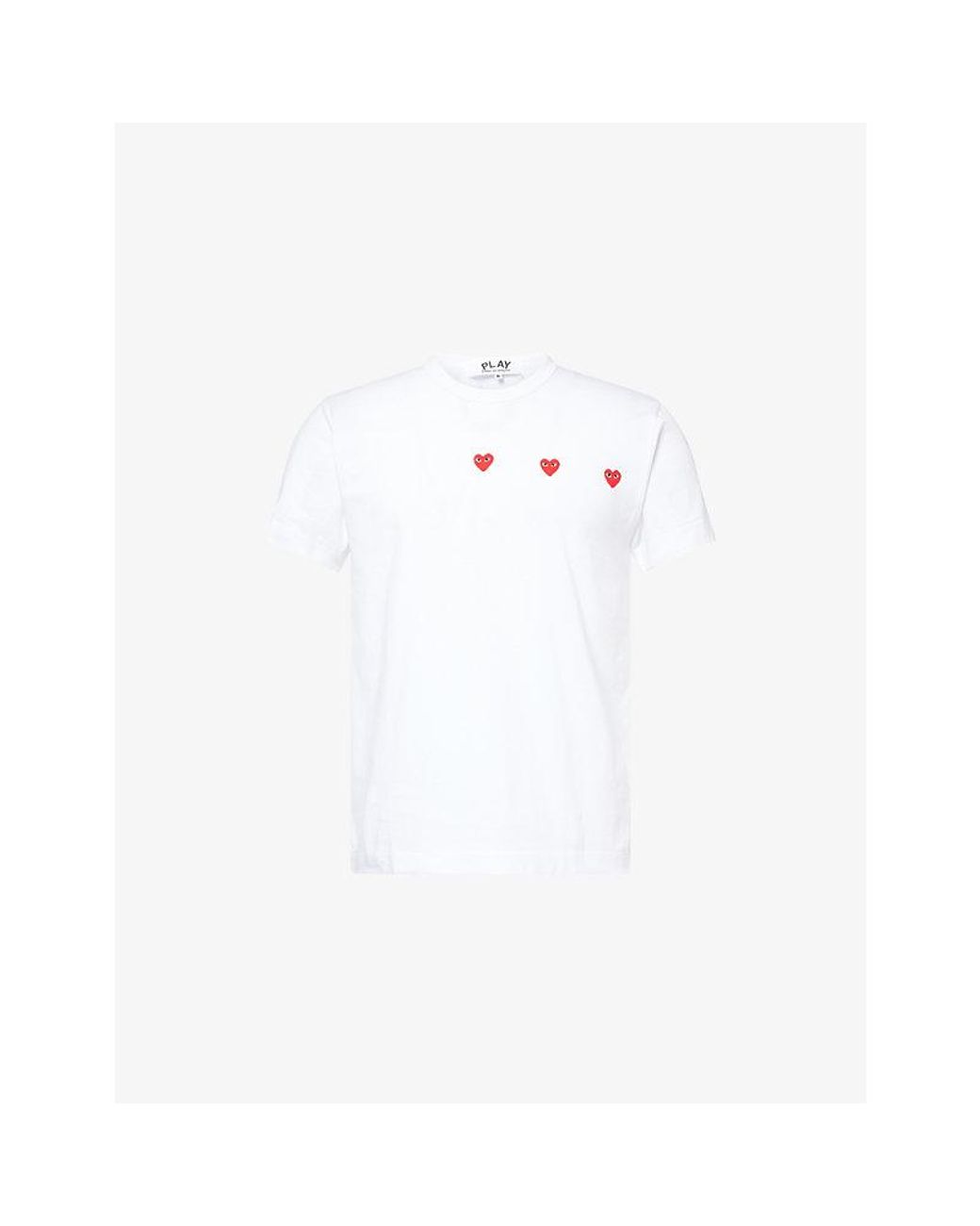 COMME DES GARÇONS PLAY White Triple Heart Graphic-Print Crewneck Cotton T-Shirt for men
