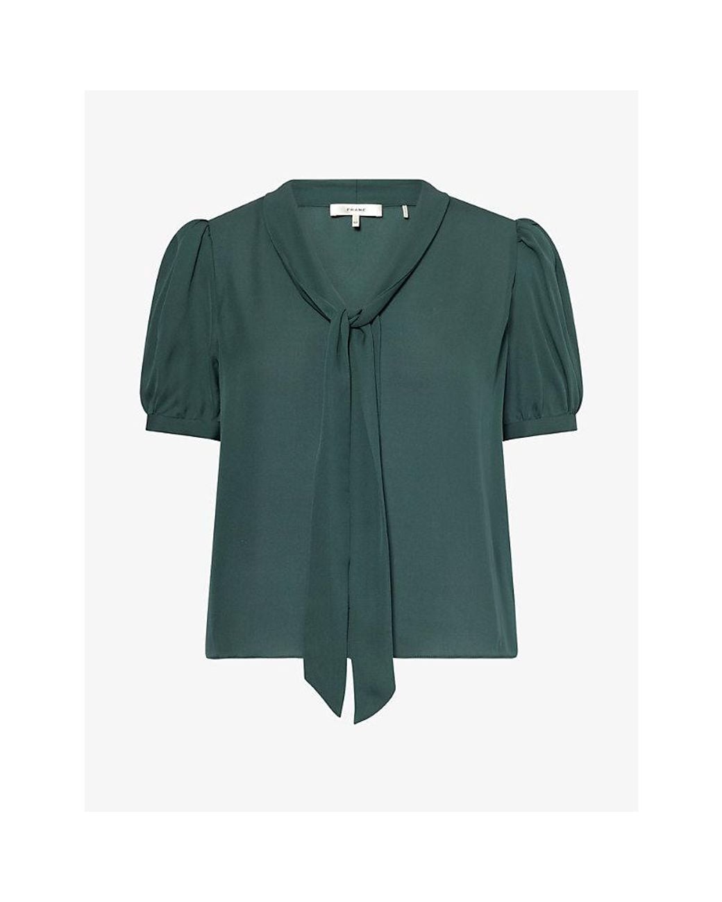 FRAME Green The Sonnet Short-Sleeve Silk Blouse