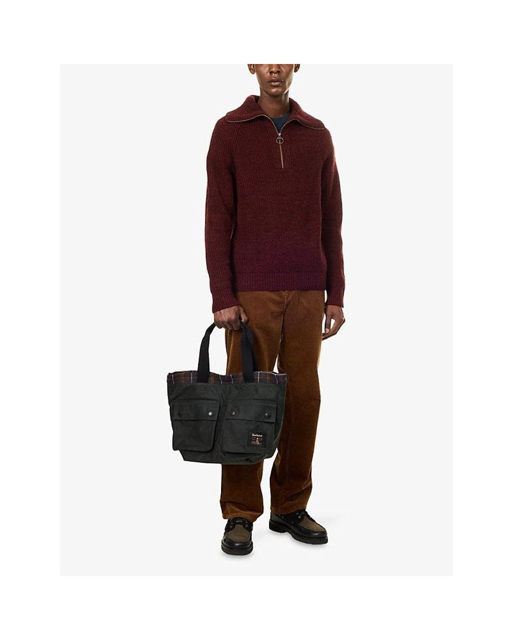 Barbour Red Riggbay Half-Zip Wool Jumper for men