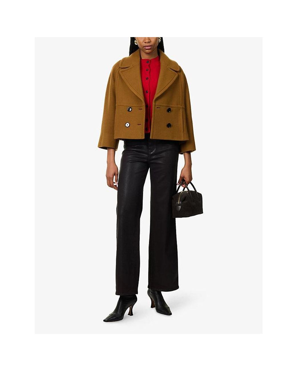 ME+EM Brown Swing Cropped Wool-Blend Coat