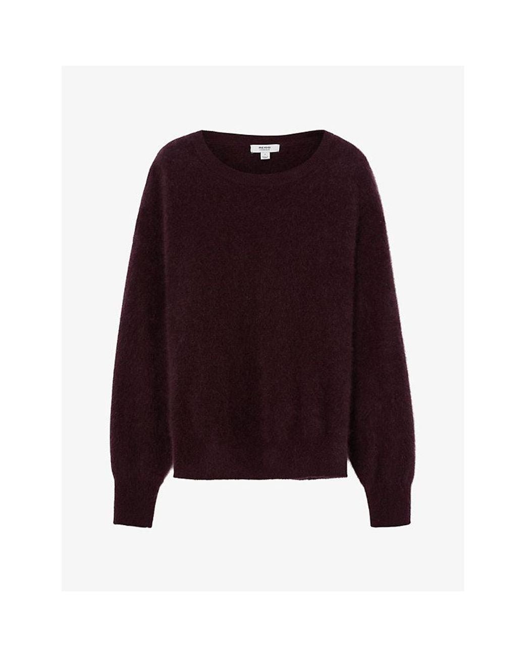 Reiss Purple Alina Round-Neck Brushed Cashmere Jumper