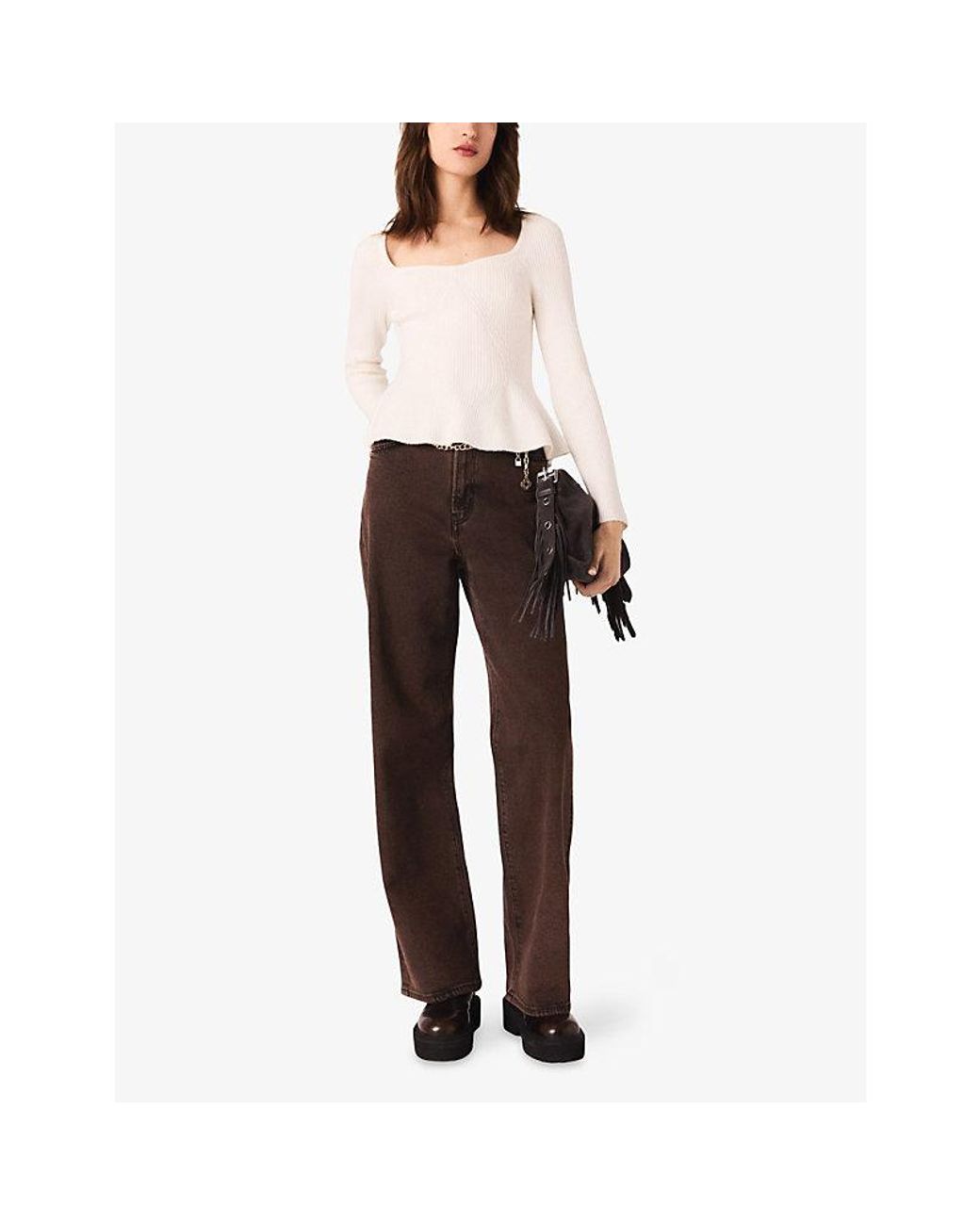 Maje Brown Flared Mid-Rise Stretch-Denim Jeans