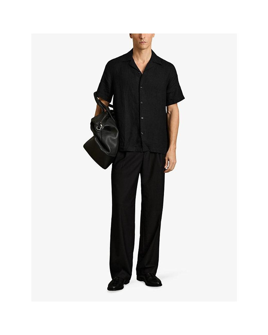 Reiss Black Beldi Oversized-Fit Linen Shirt for men